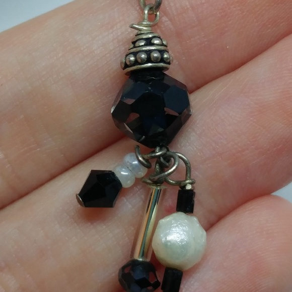 Black Glass Bead Pearl Sterling Silver Earrings - Picture 4 of 7